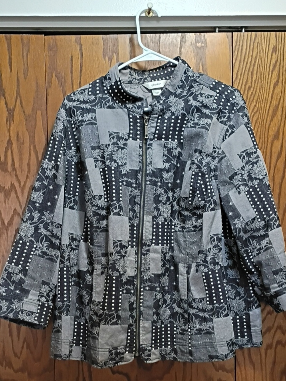 CJ Banks Black & Gray Patchwork Zip Jacket